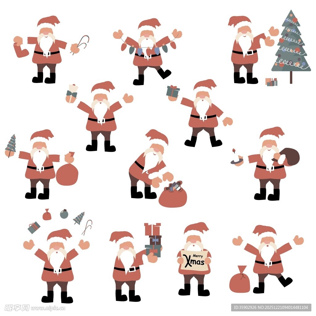 圣诞老人多样姿态插画