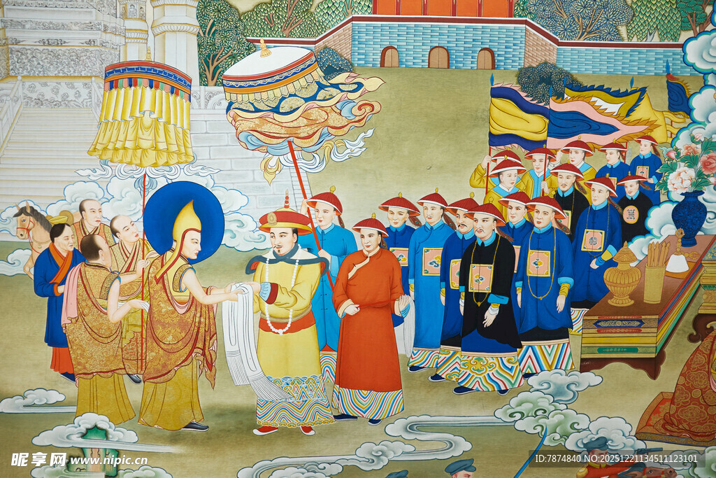 古代宫廷人物场景壁画