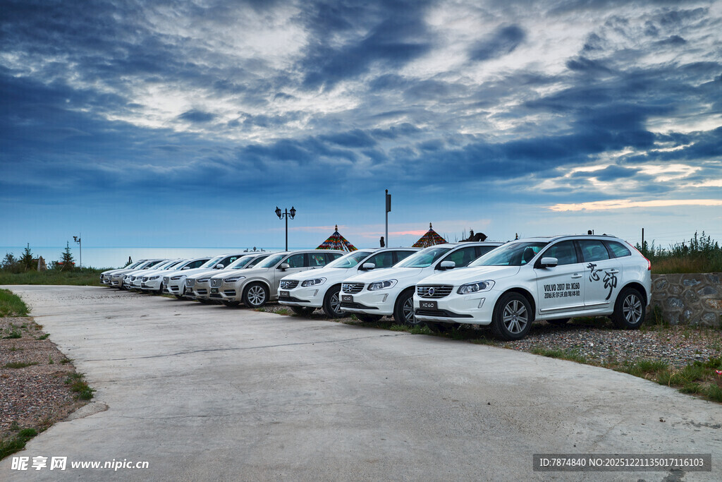 户外停放的一排白色汽车