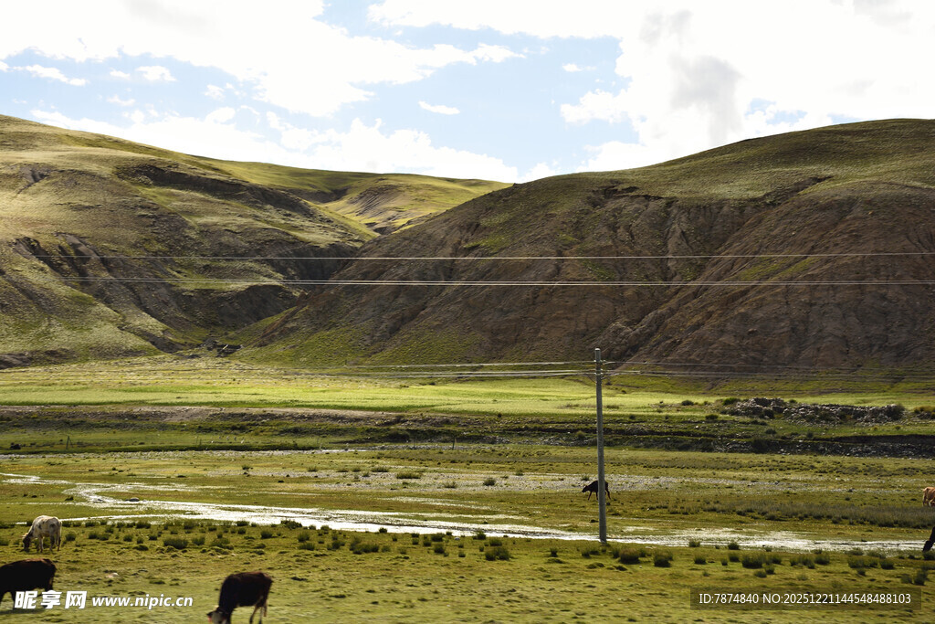 草原山间的宁静牧场景象