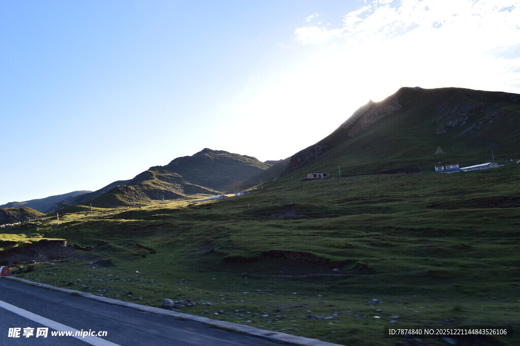 山间公路旁的葱郁山坡