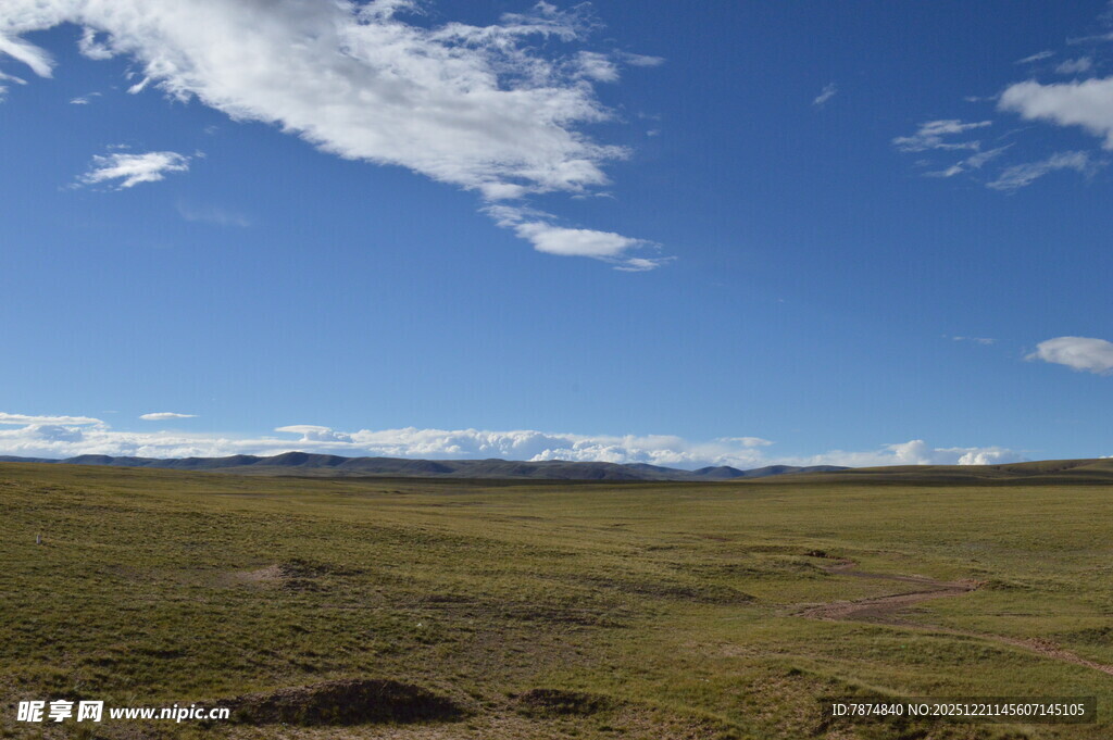 广袤草原上的晴朗蓝天