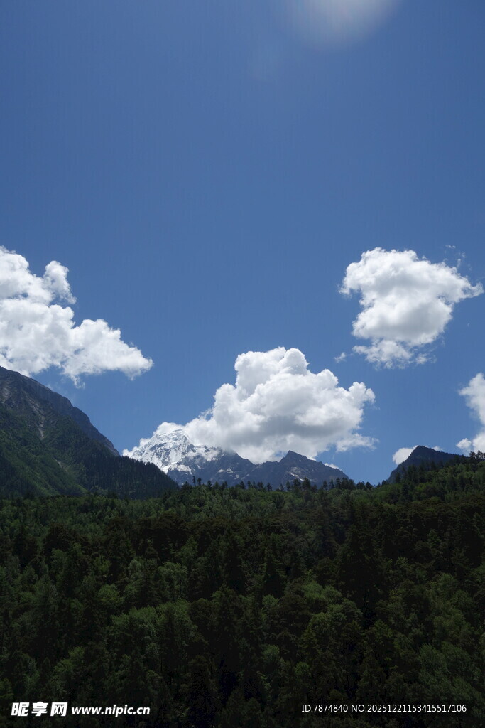 蓝天白云下的山林美景