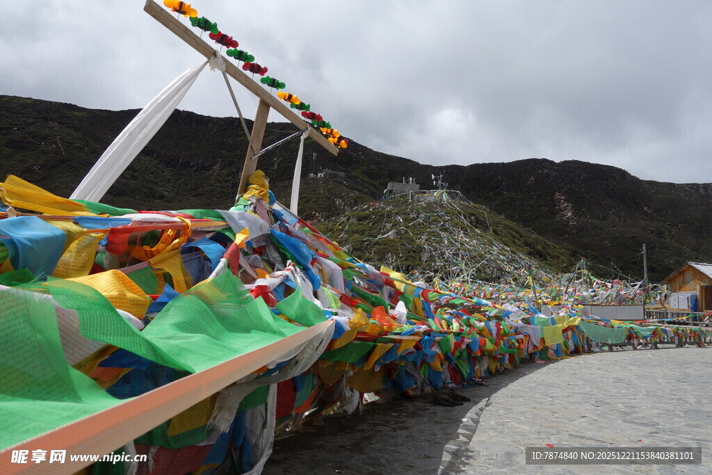 藏区路边五彩经幡景观