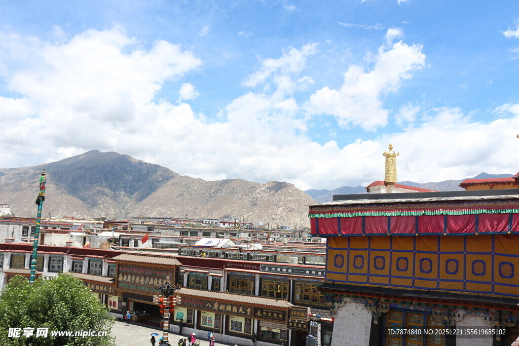 拉萨风光 藏式建筑与远山