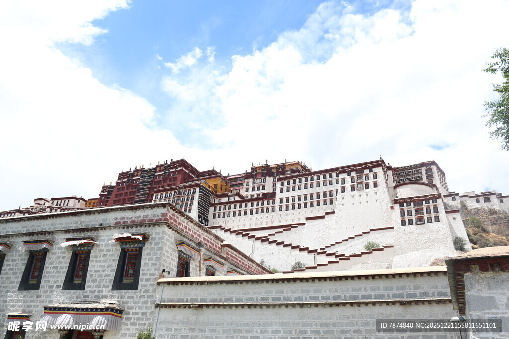 雄伟布达拉宫蓝天白云下