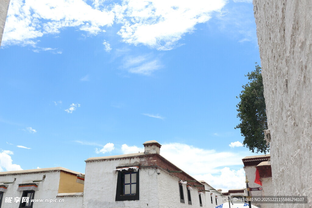 藏式民居蓝天白云下景致