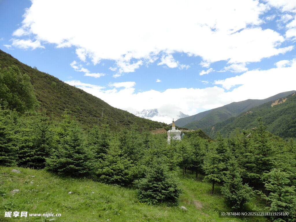 山间绿意盎然的秀丽风光