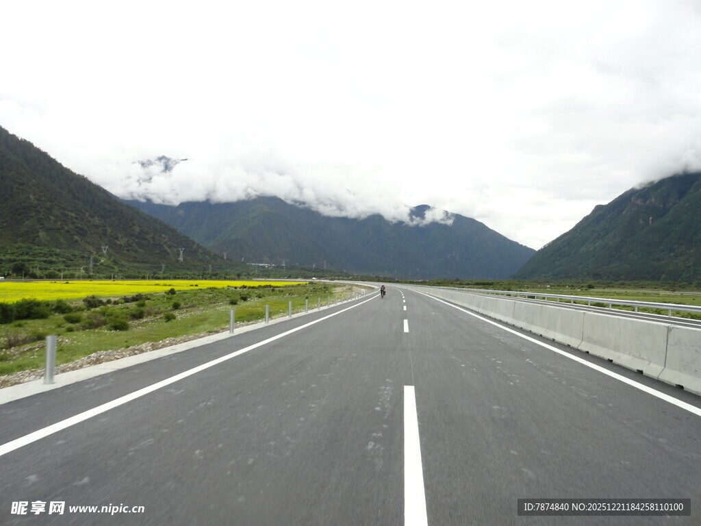 公路穿行于青山花海之间