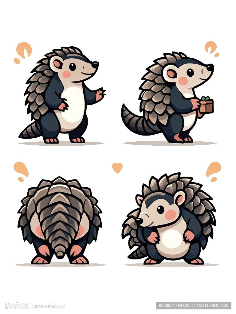 可爱刺猬不同姿态插画