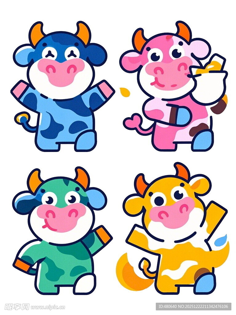 可爱多彩卡通牛形象