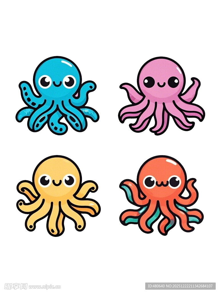 可爱多彩章鱼卡通形象