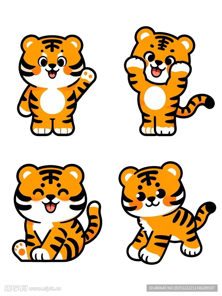 四只可爱卡通小老虎
