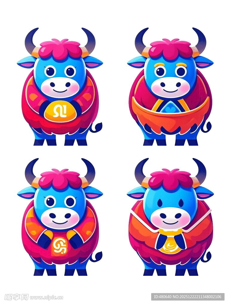 可爱彩色卡通牛形象图案
