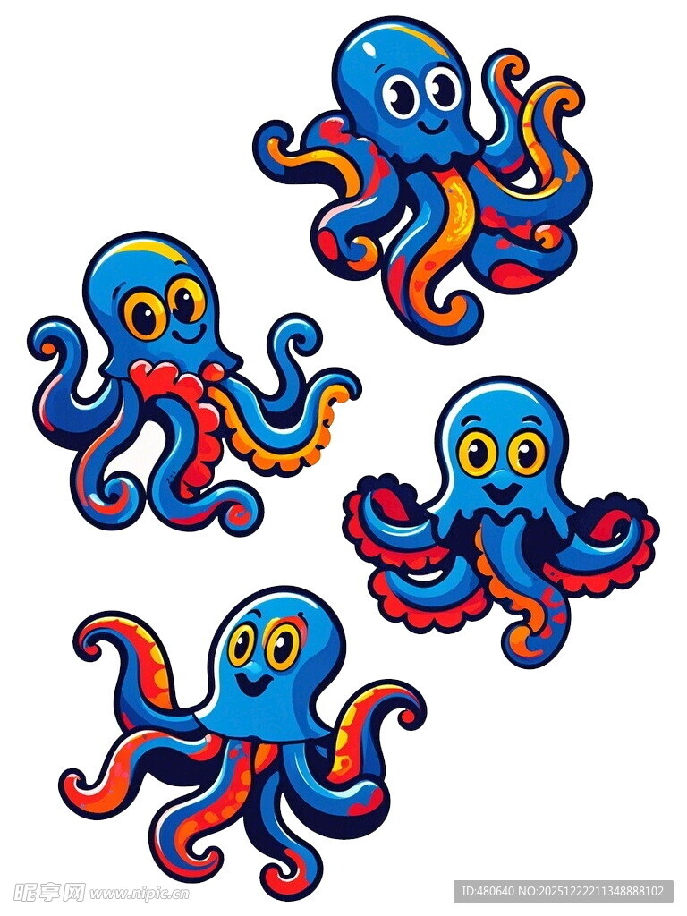 可爱多彩章鱼卡通图案