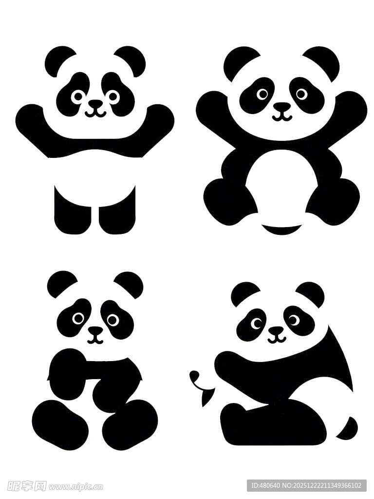 熊猫卡通形象四连拍
