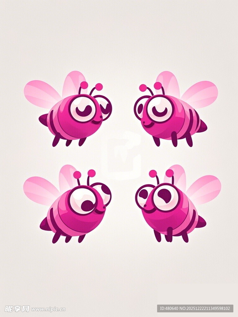 四只可爱粉色卡通小蜜蜂