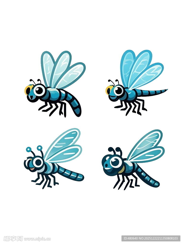 四只卡通风格蓝色蜻蜓