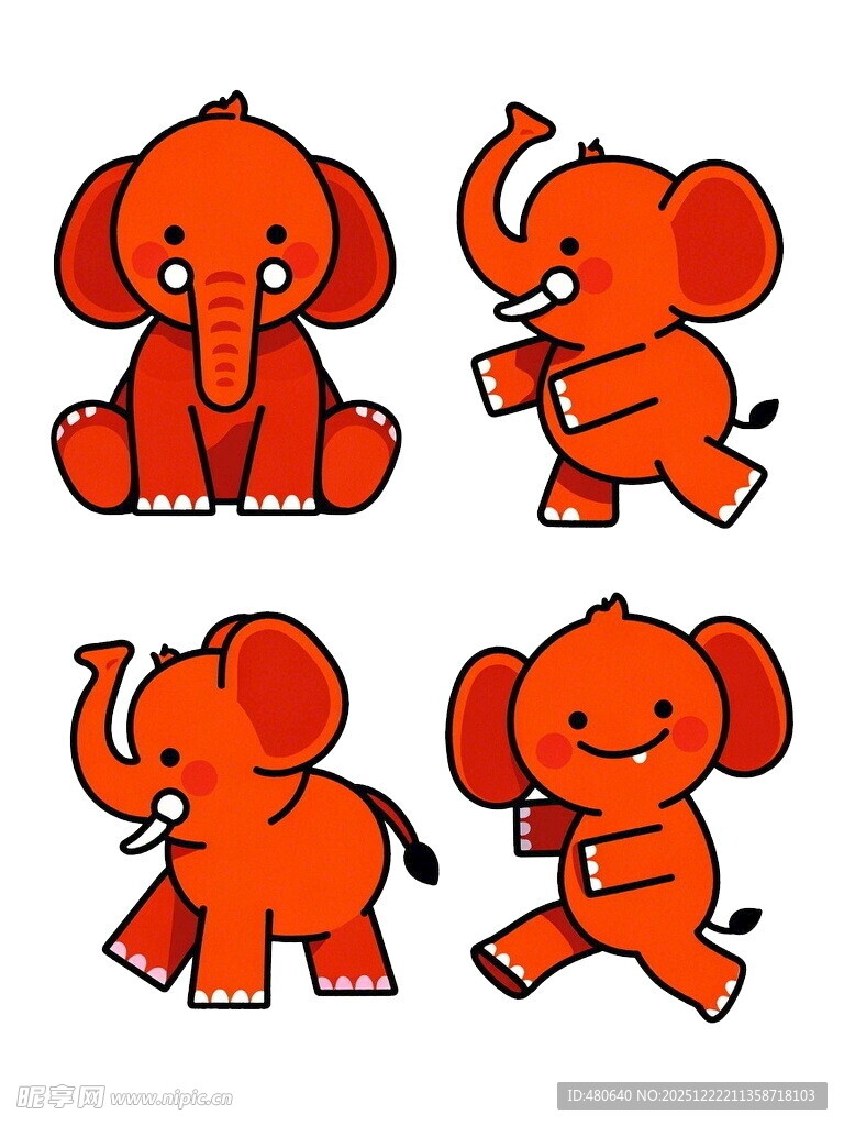 可爱卡通大象四连拍