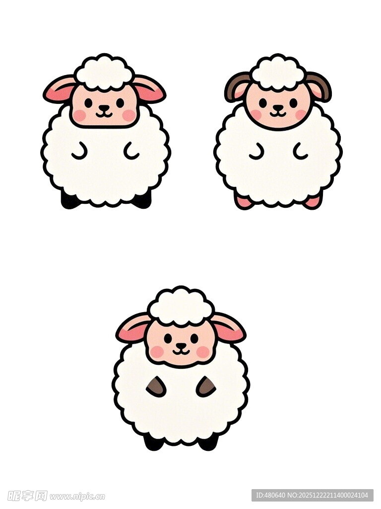 三只可爱卡通绵羊形象