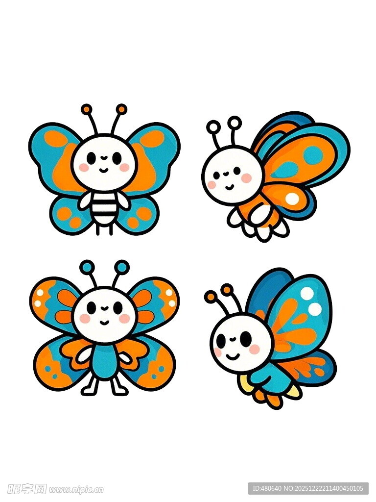 可爱多彩蝴蝶卡通图案