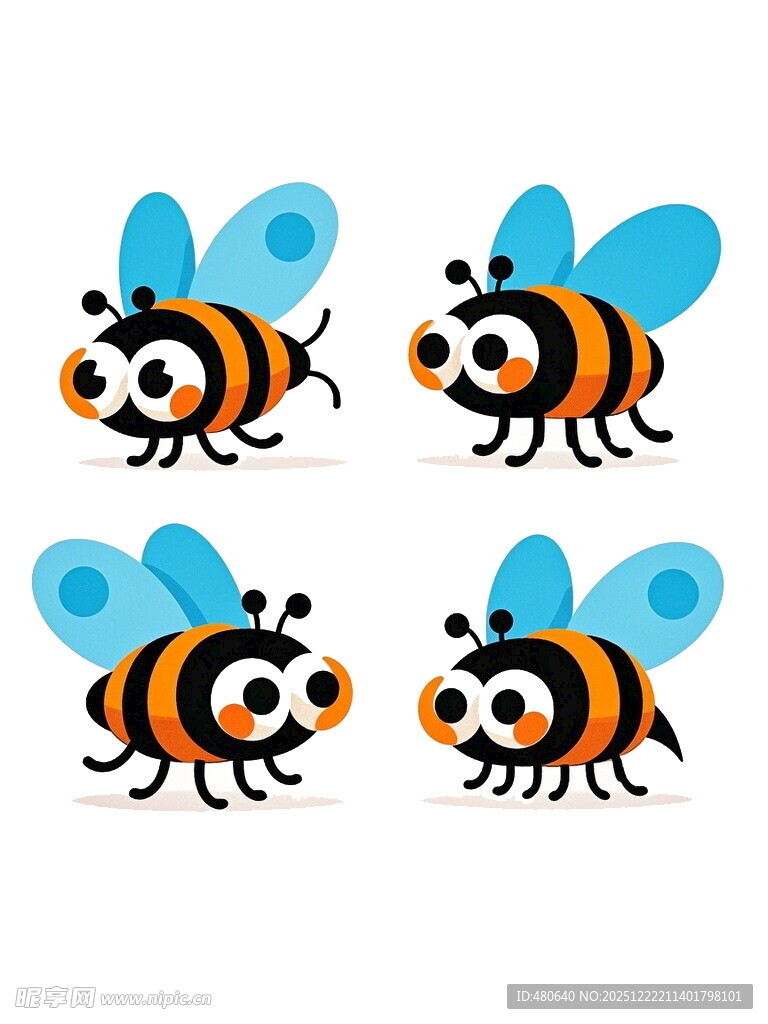 四只可爱卡通蜜蜂形象