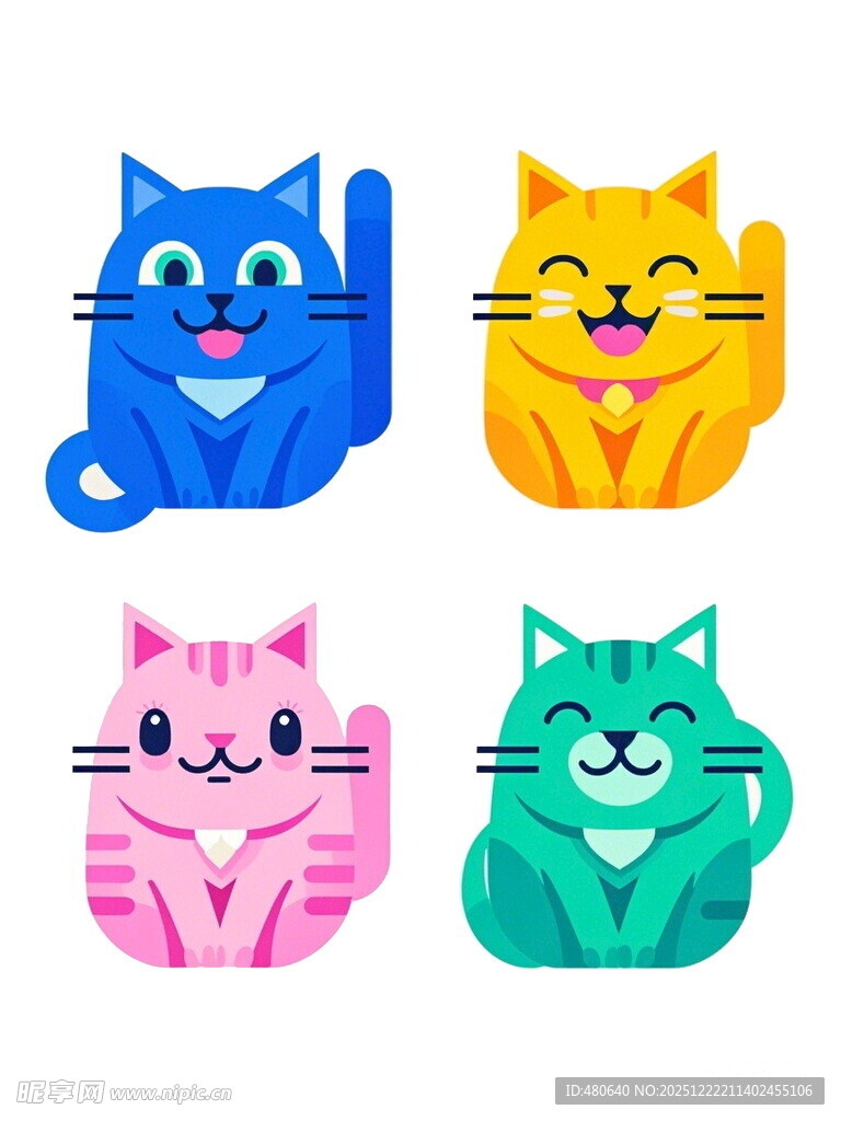 多彩猫咪卡通钥匙扣图案