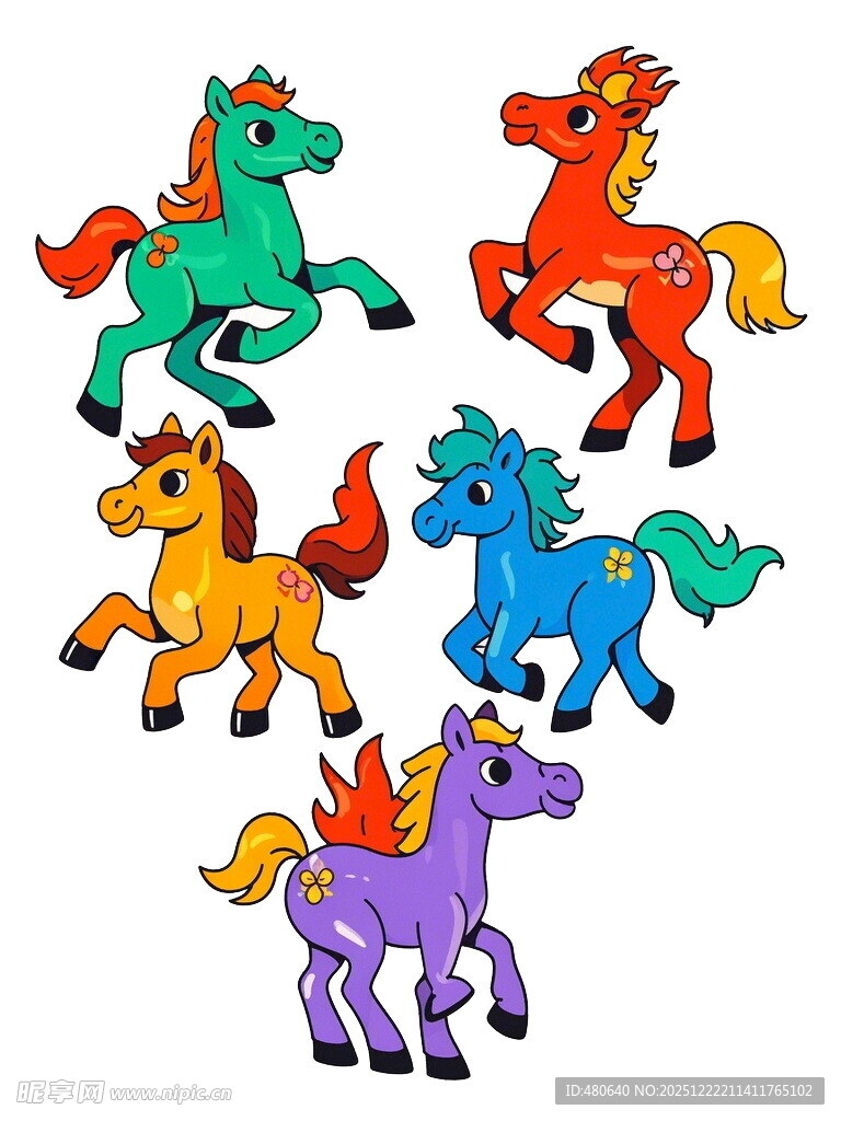 多彩奔跑小马插画