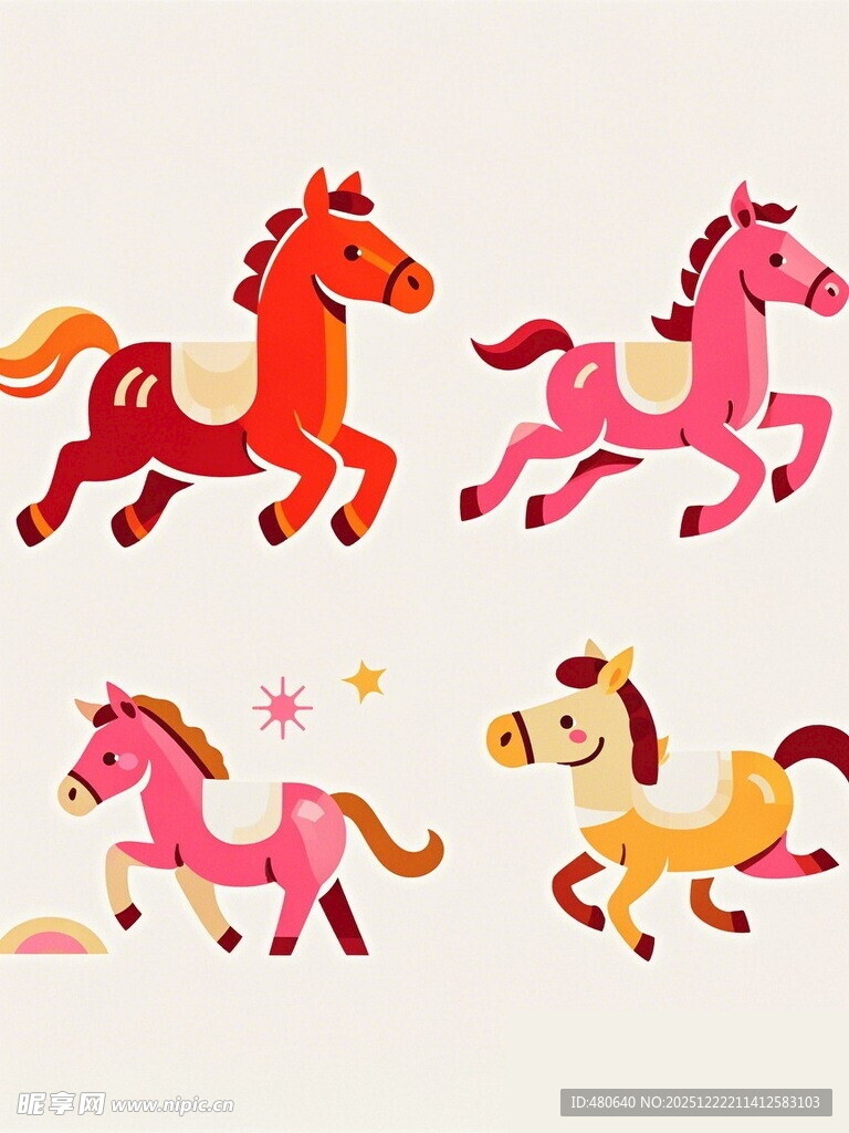 多彩奔跑小马插画