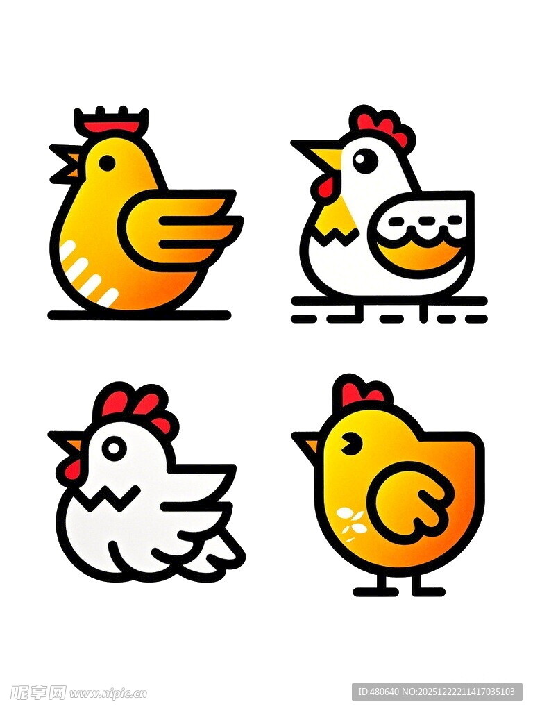 可爱卡通小鸡图标集合