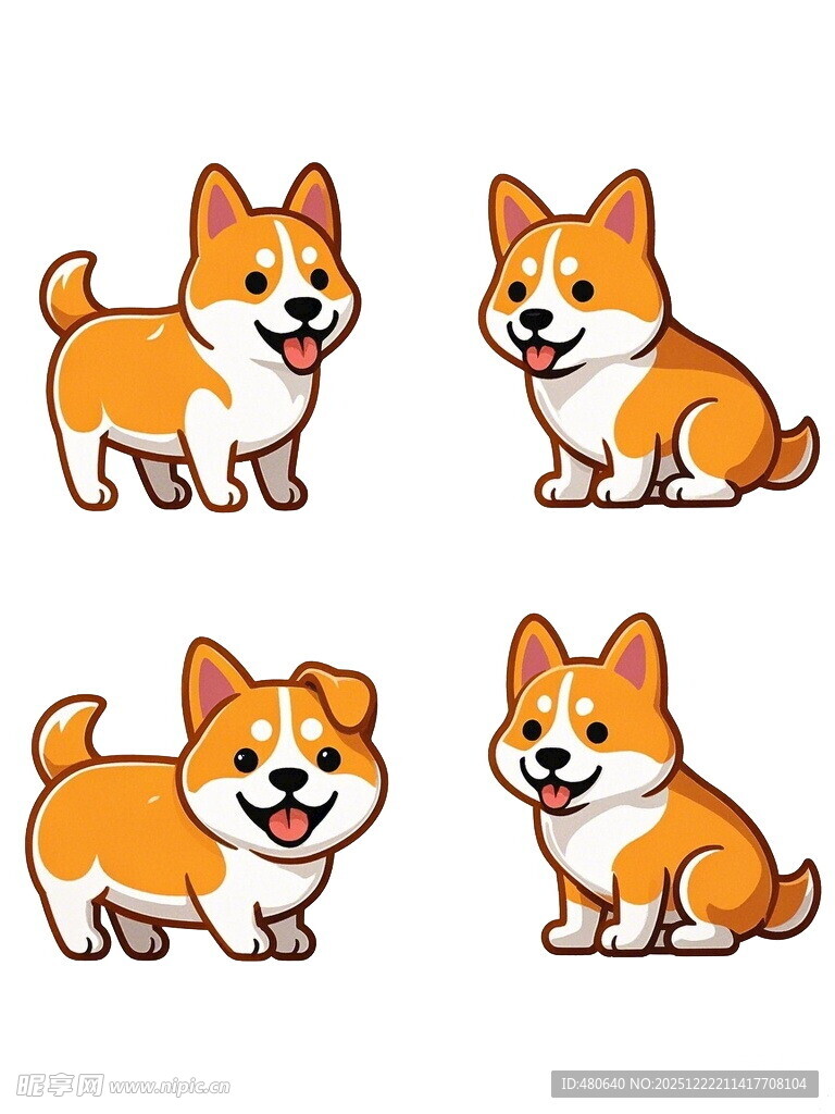 可爱柯基犬的多样姿态