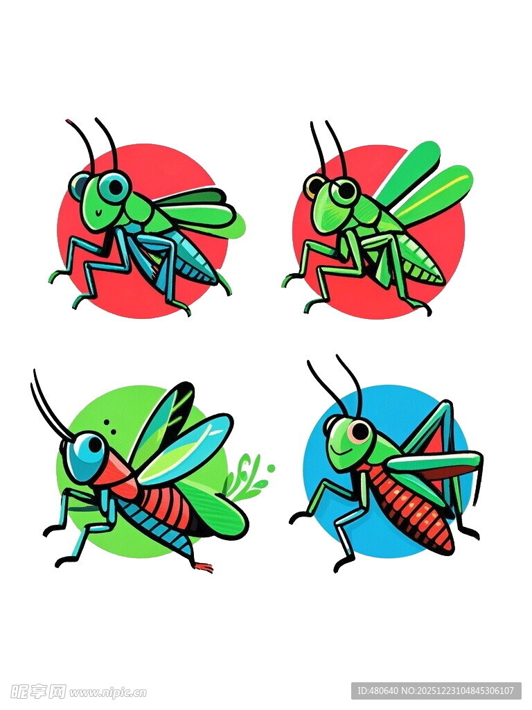 多彩卡通风格的蚂蚱图案
