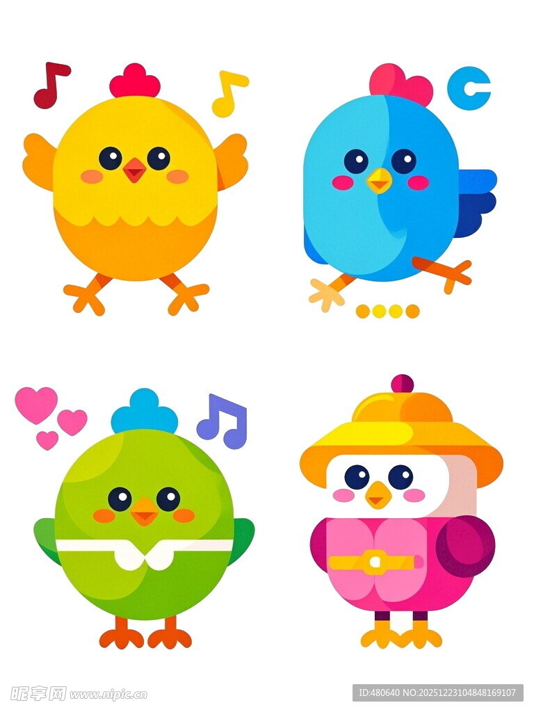 可爱多彩卡通小鸟集合