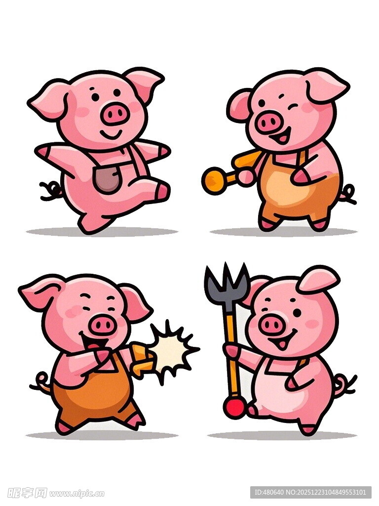 可爱小猪的趣味劳作瞬间