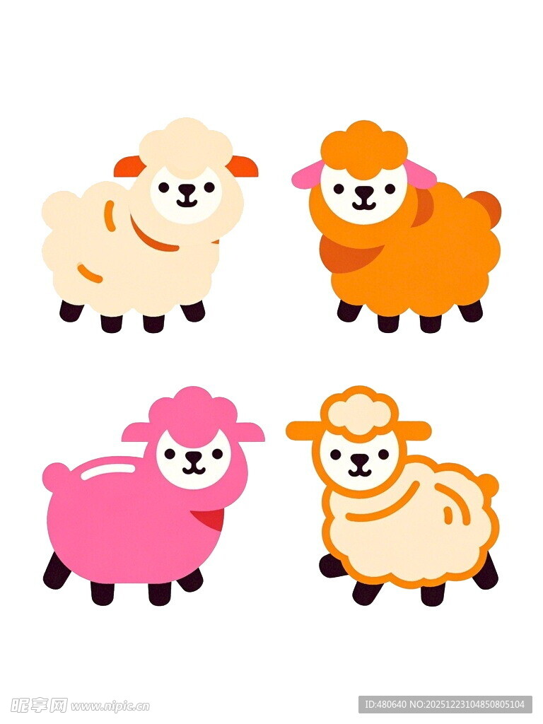 可爱多彩小羊插画