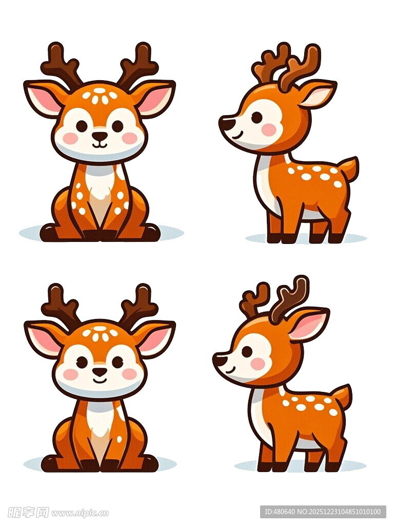 可爱小鹿卡通形象四连拍