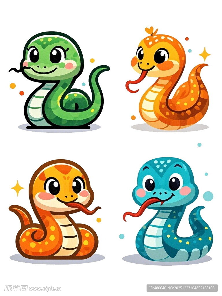 可爱多彩卡通蛇形象