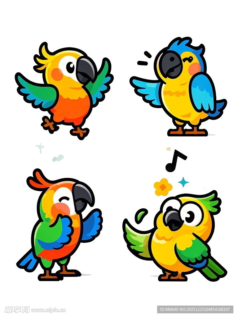 可爱多彩鹦鹉卡通形象
