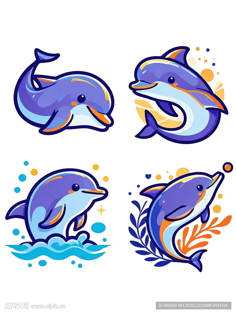 可爱海豚插画集合
