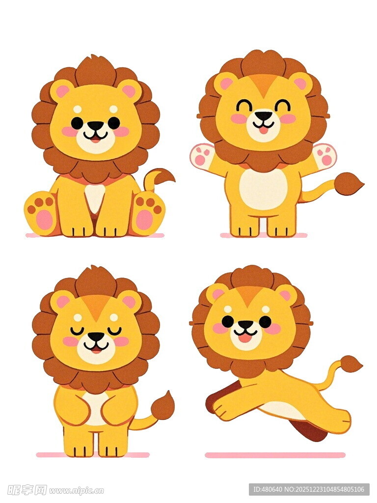 可爱卡通狮子的多样姿态