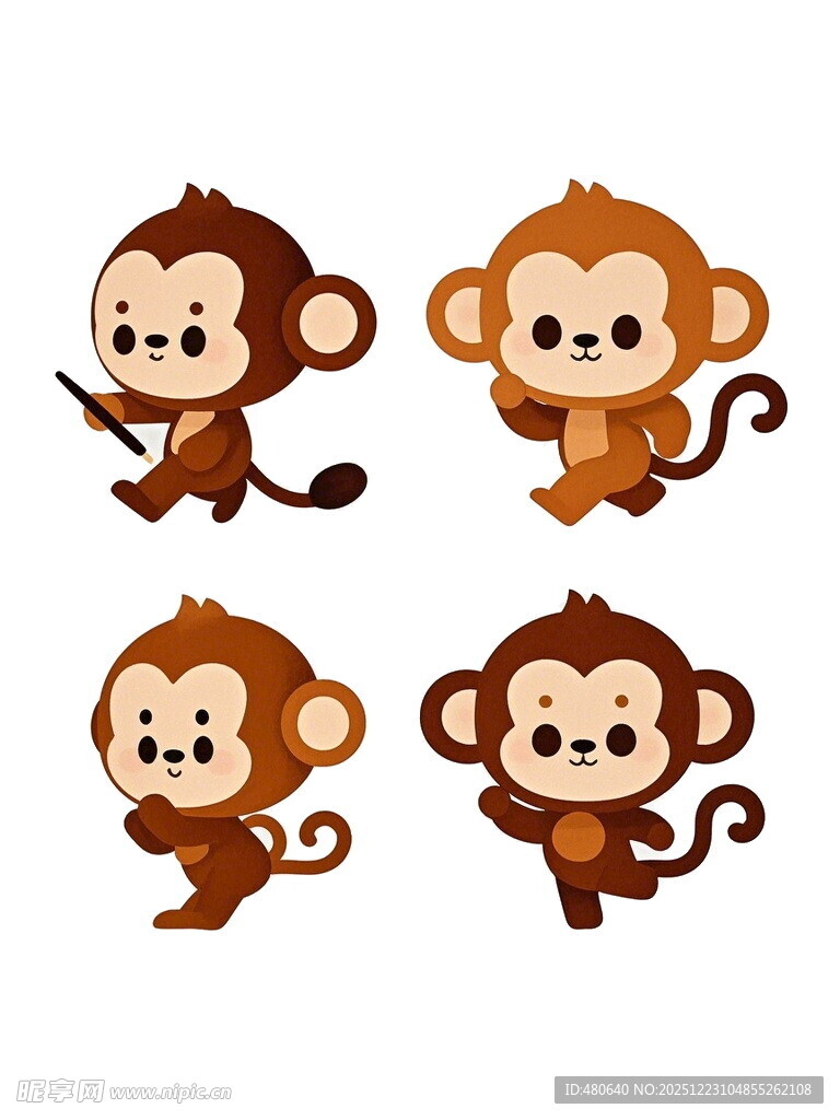 四只可爱小猴卡通形象