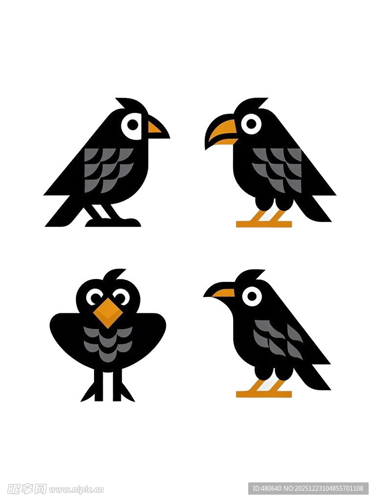 四只卡通乌鸦形象