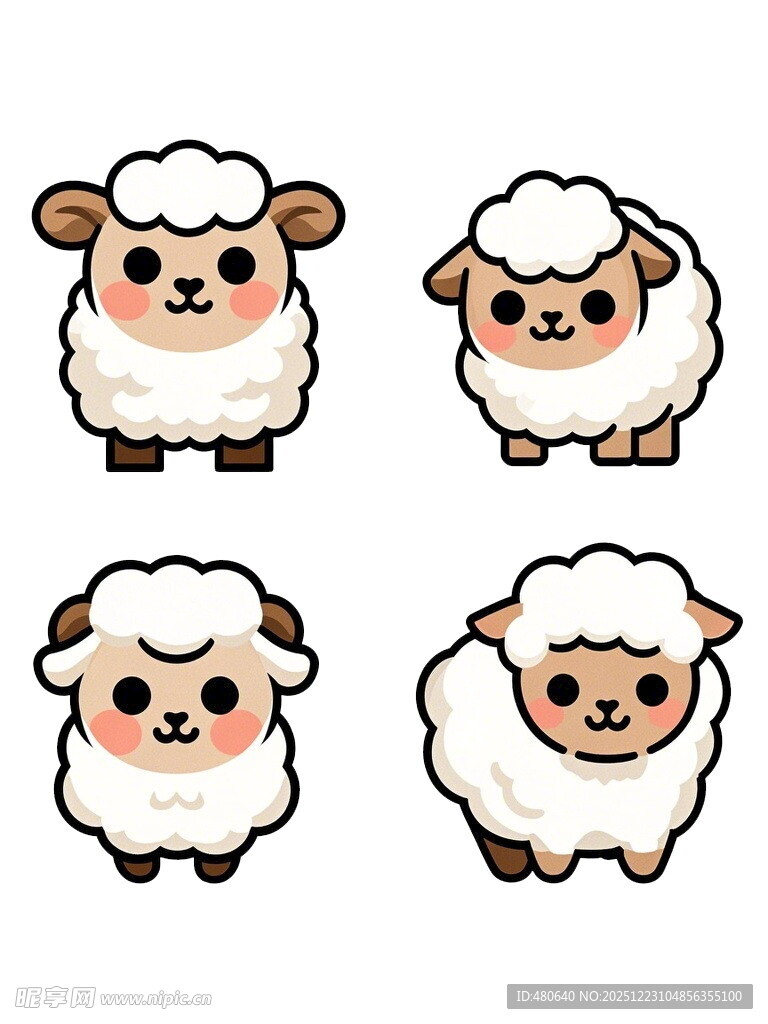 四只可爱卡通绵羊