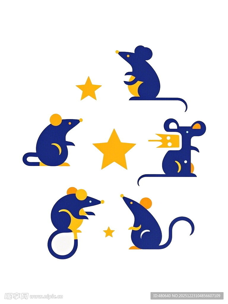 五只老鼠围绕星星图案