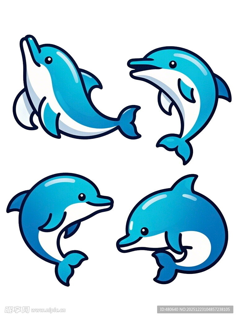 四只可爱卡通海豚形象