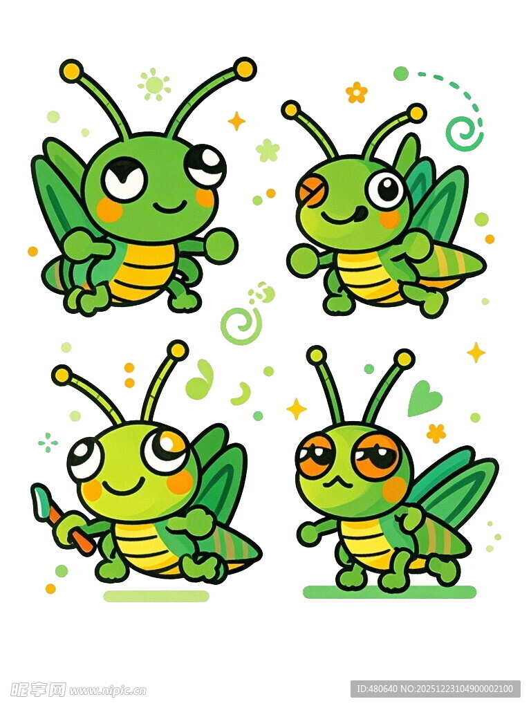 可爱卡通蚱蜢形象集合