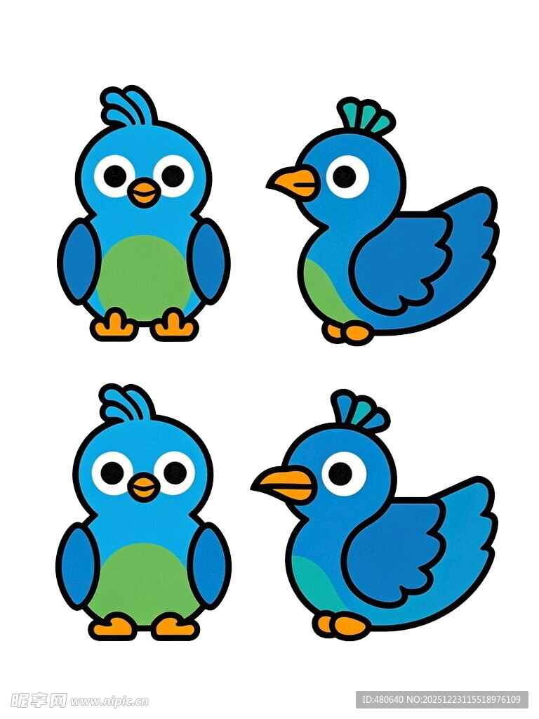 可爱蓝色小鸟卡通图案