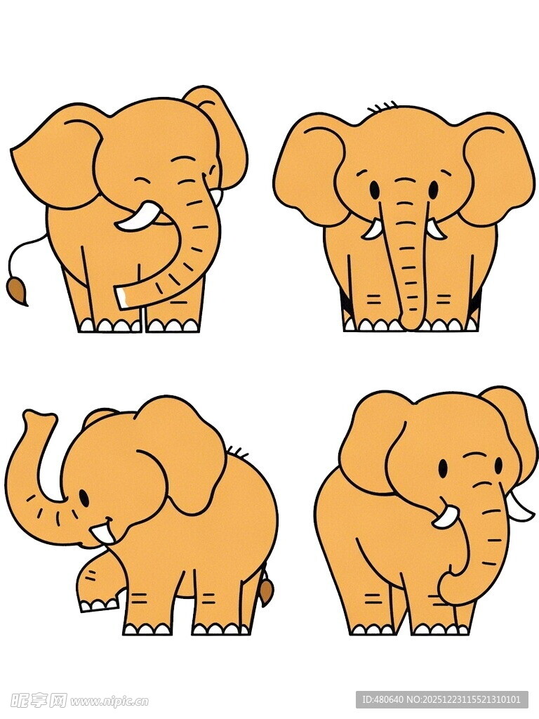 可爱卡通大象四连拍