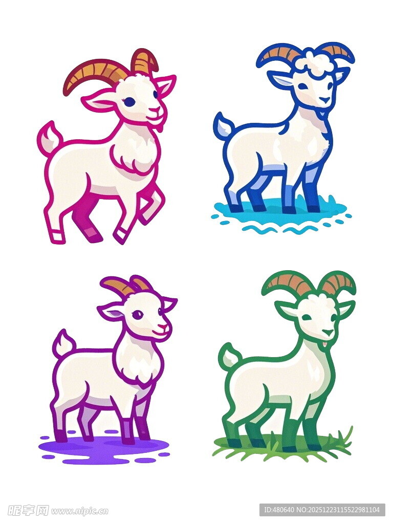 多彩卡通山羊图案集合