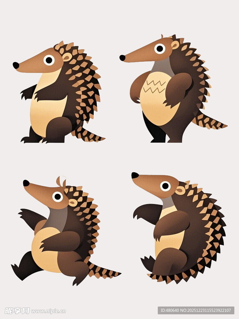 卡通针鼹鼠的多样姿态